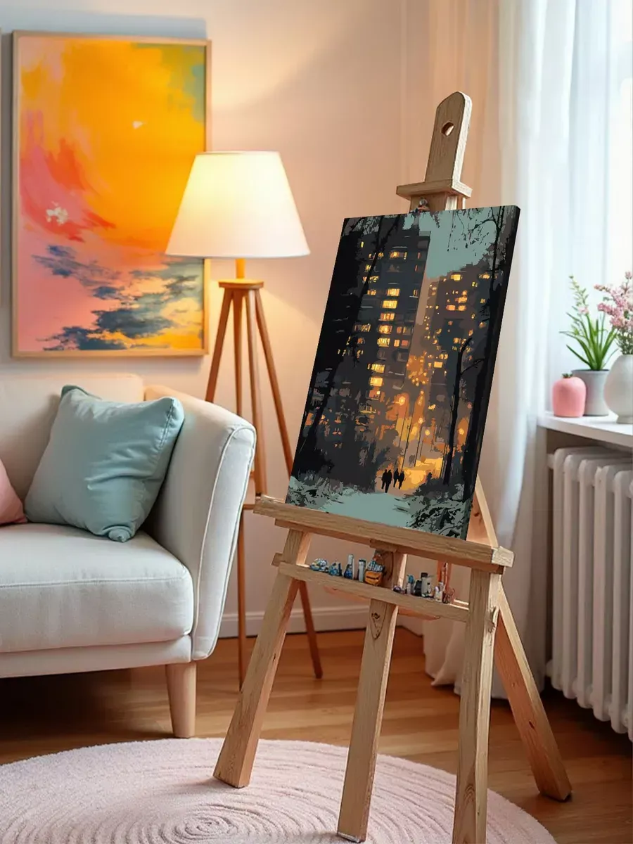 Картина по номерам «Панельки родные, ночной город, зима» — картинка 9