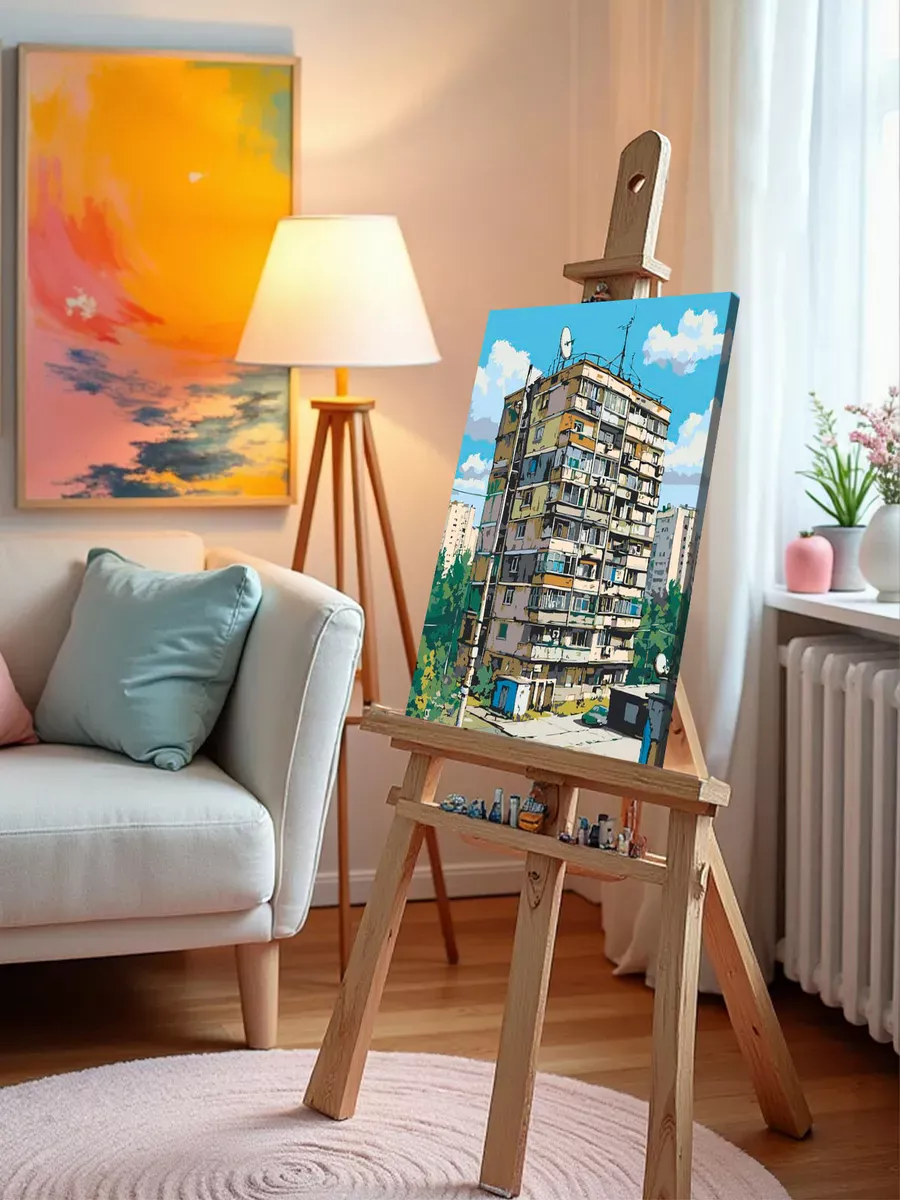 Картина по номерам «Панельки родные, дом в стиле аниме» — картинка 10