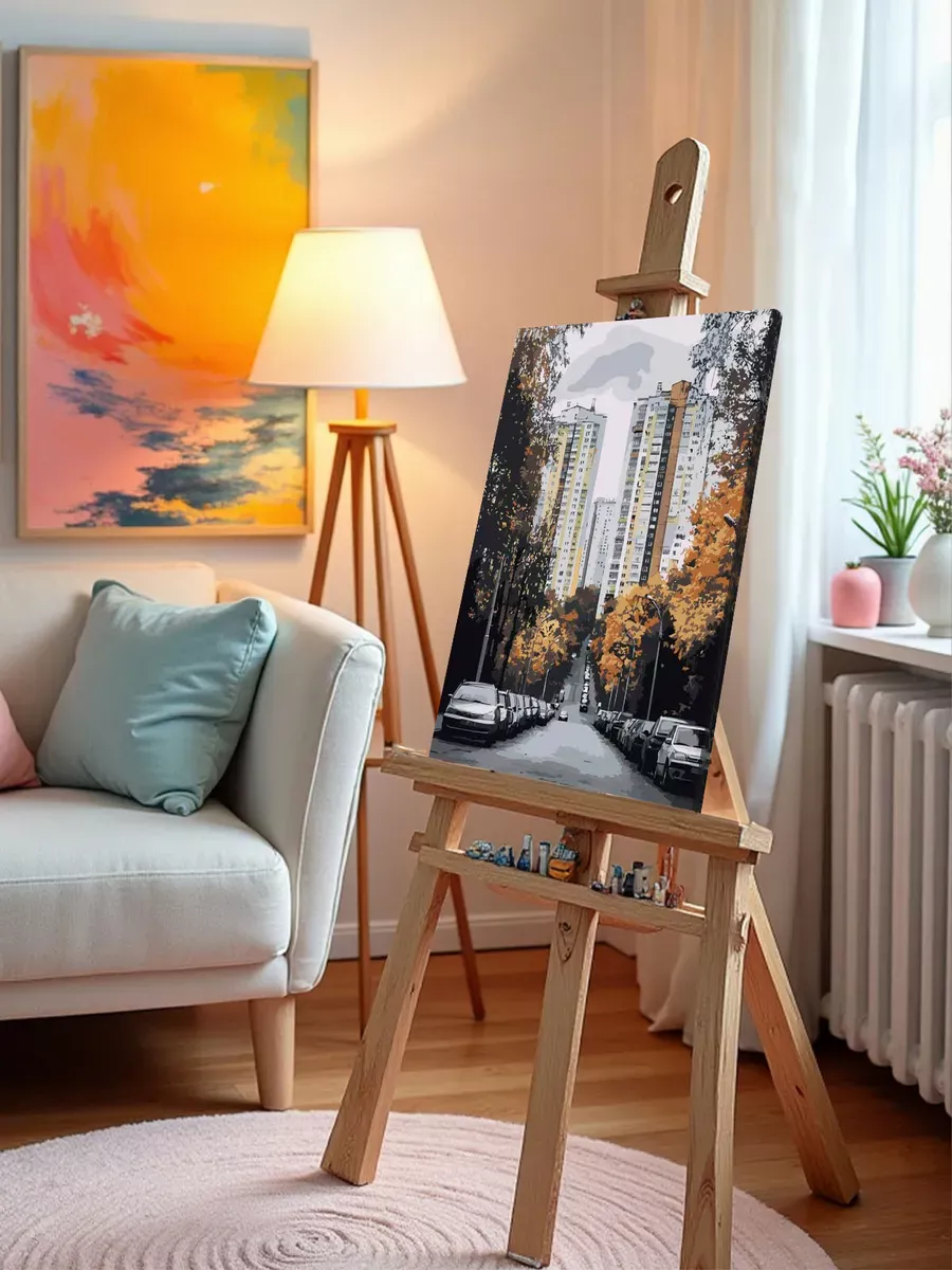 Картина по номерам «Панельки родные, осень в городе 40x50» — картинка 10