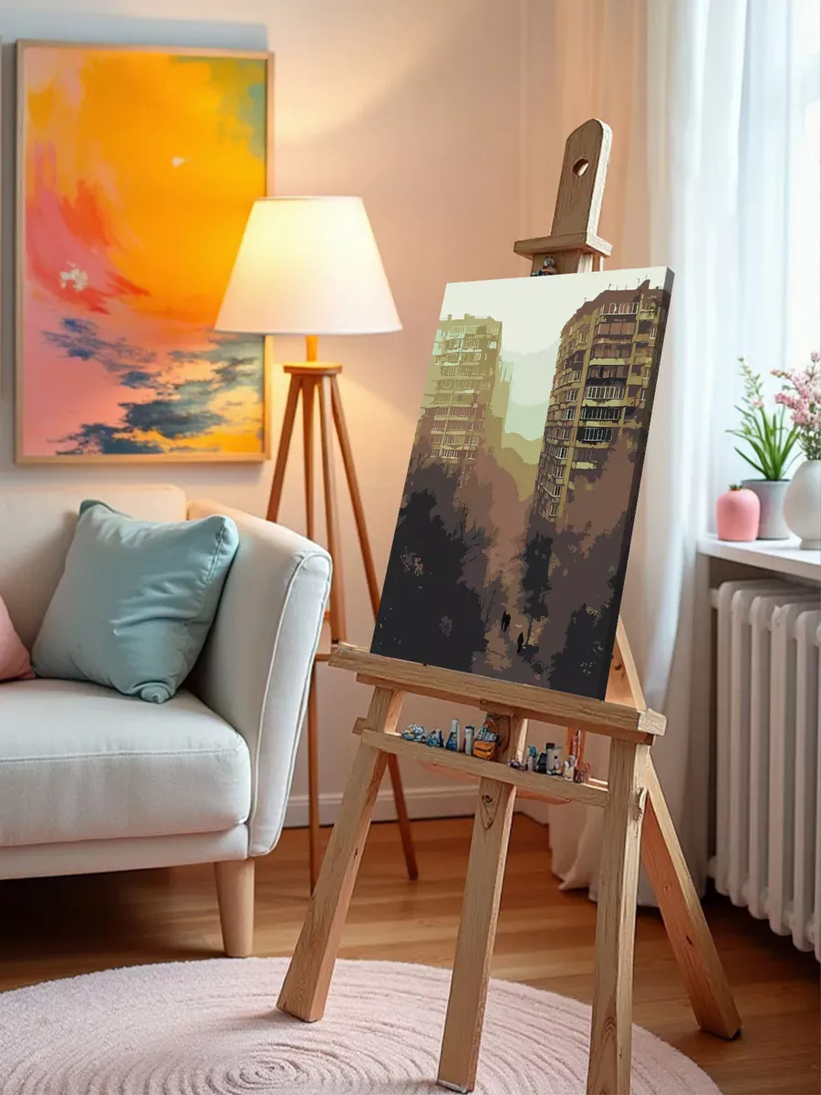 Картина по номерам «Панельки родные, город монохром арт» — картинка 9