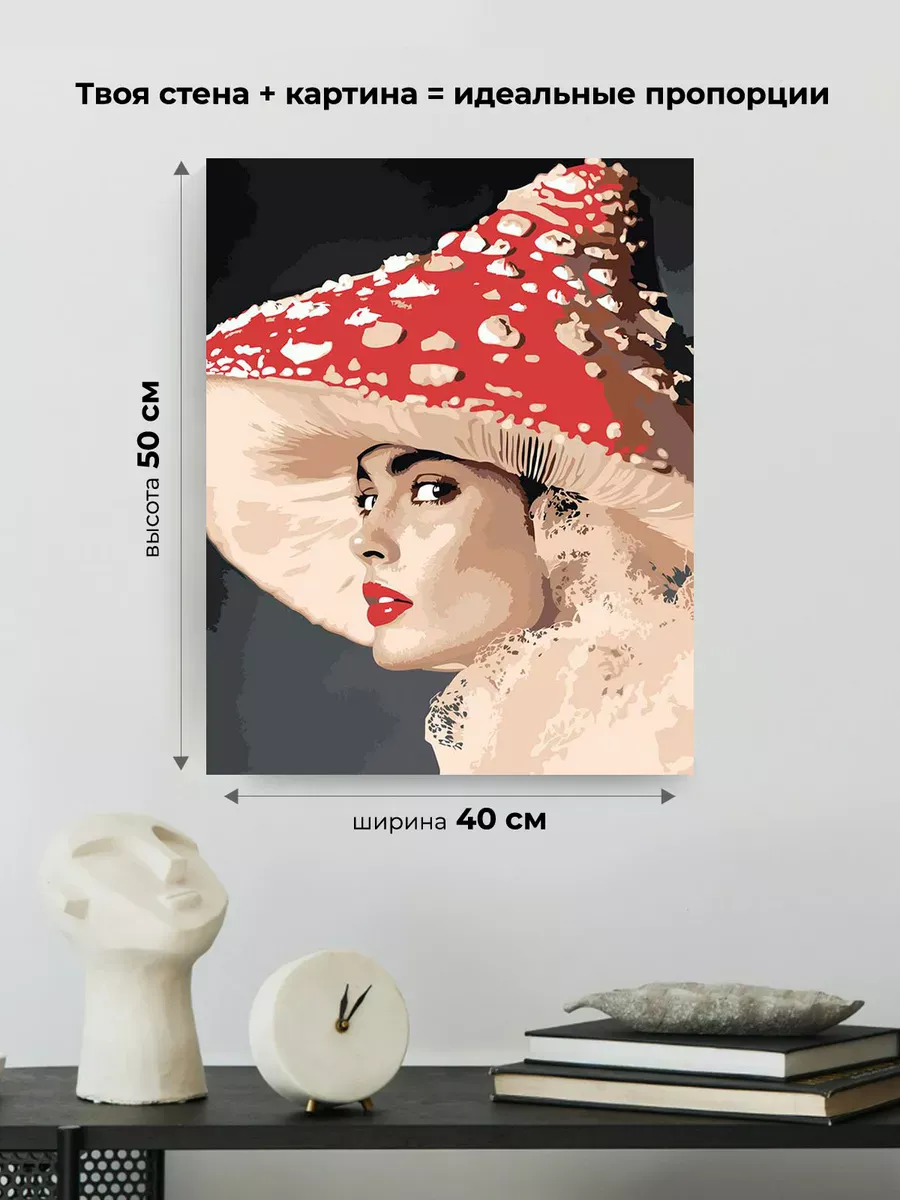 Картина по номерам «Портрет девушки и шляпа-гриб, fashion» — картинка 3