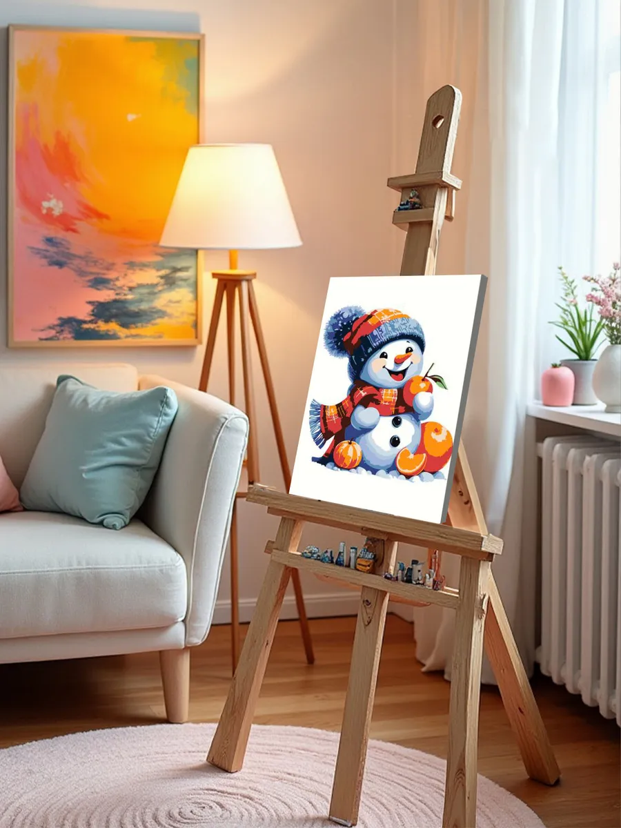 Картина по номерам «Детская, для детей: снеговик и мандарины» — картинка 9