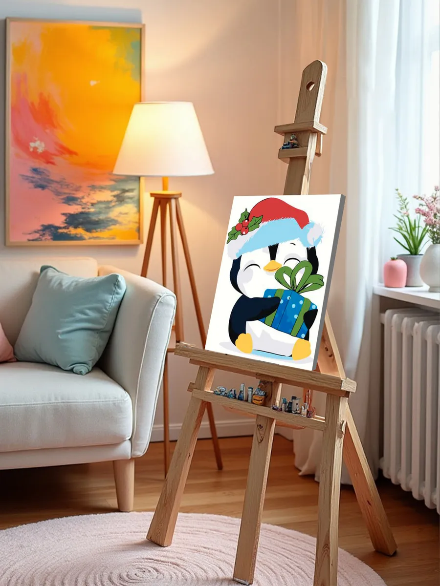 Картина по номерам «Детская, для детей: новогодний пингвин» — картинка 9