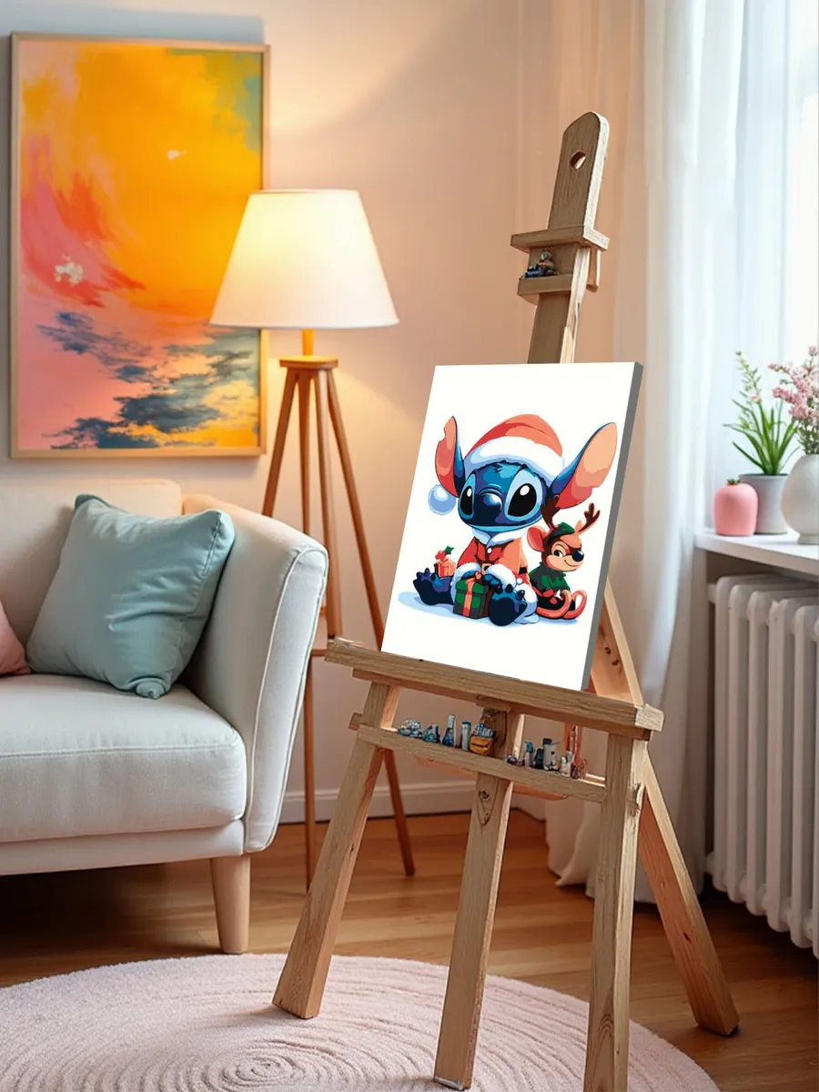 Картина по номерам «Детская, для детей: новогодний Стич» — картинка 9