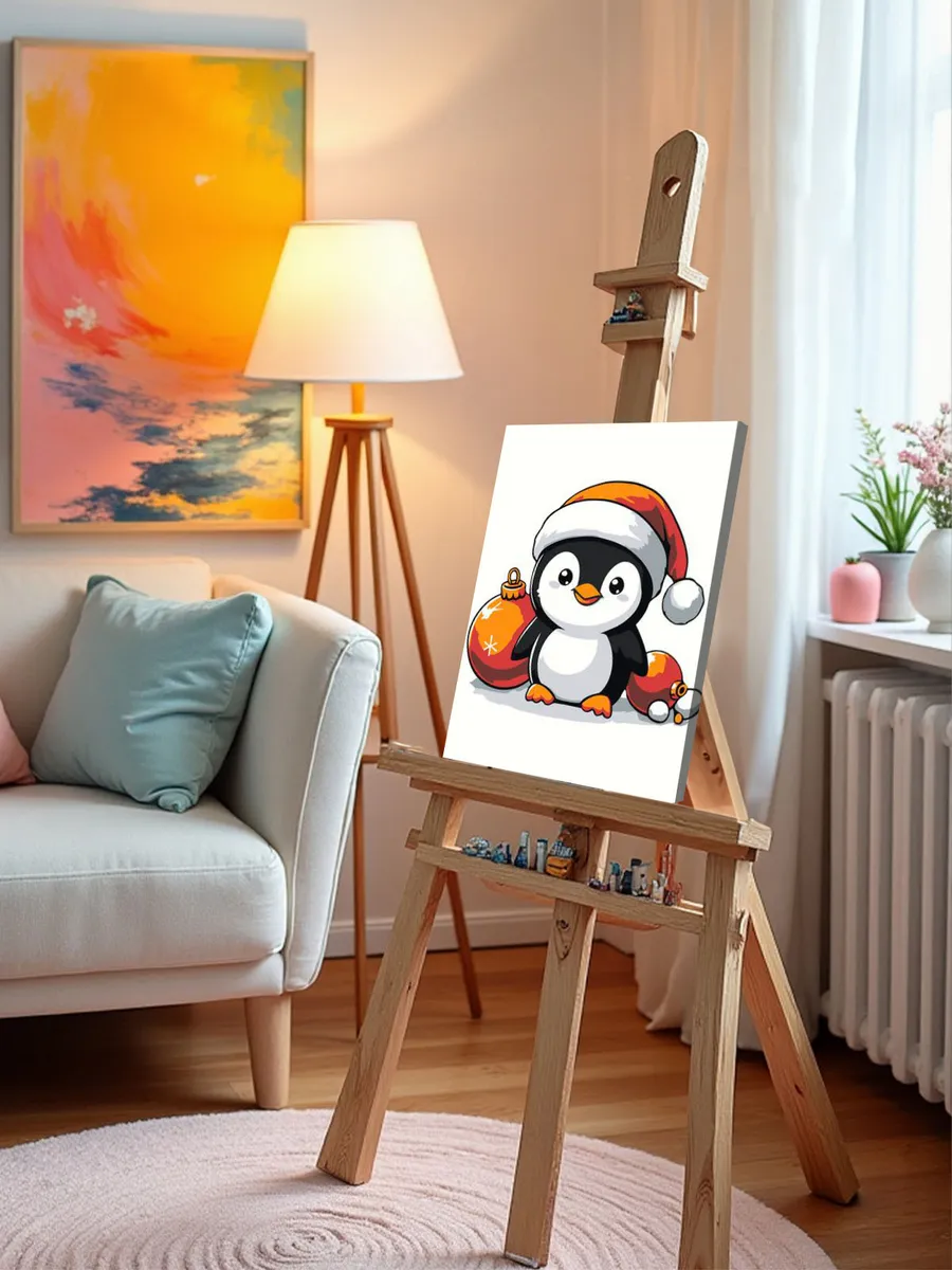Картина по номерам «Детская, для детей: новогодний пингвин» — картинка 9