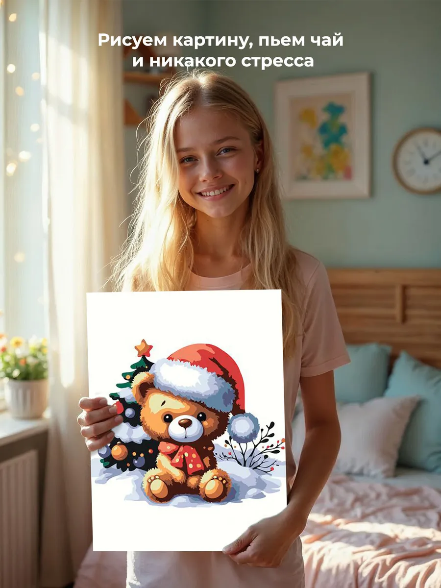 Картина по номерам «Детская, для детей: медвежонок, Новый год» — картинка 6