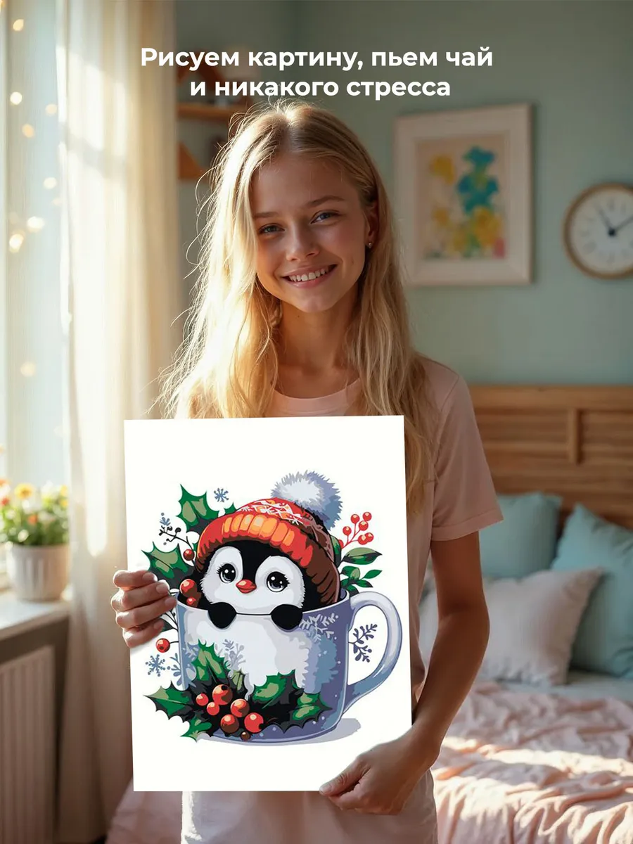 Картина по номерам «Детская, для детей: пингвин, Новый год» — картинка 6