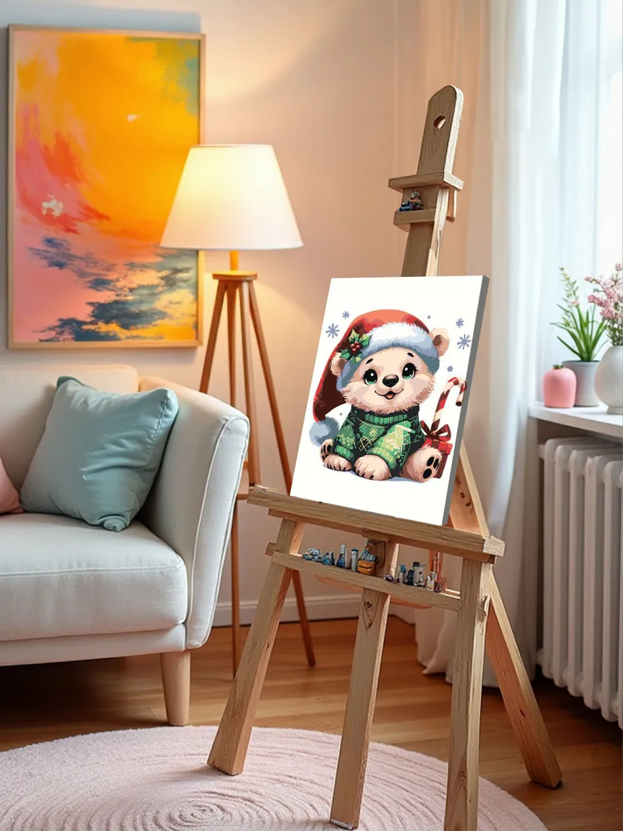 Картина по номерам «Детская, для детей: новогодний медвежонок» — картинка 10