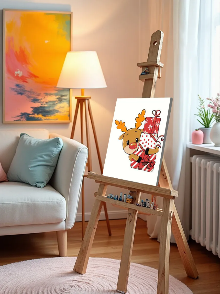 Картина по номерам «Детская, для детей: олень с подарками» — картинка 9