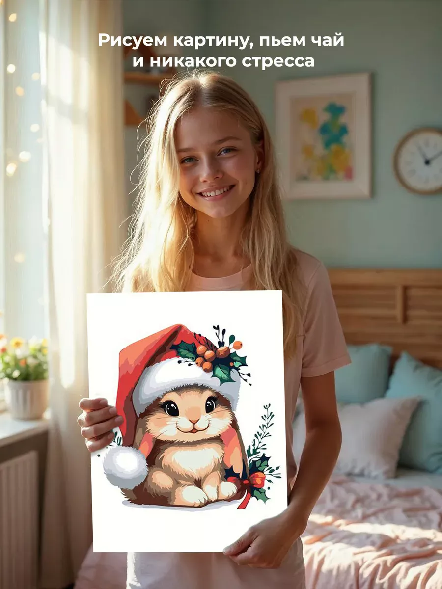 Картина по номерам «Детская, для детей: новогодний кролик» — картинка 6