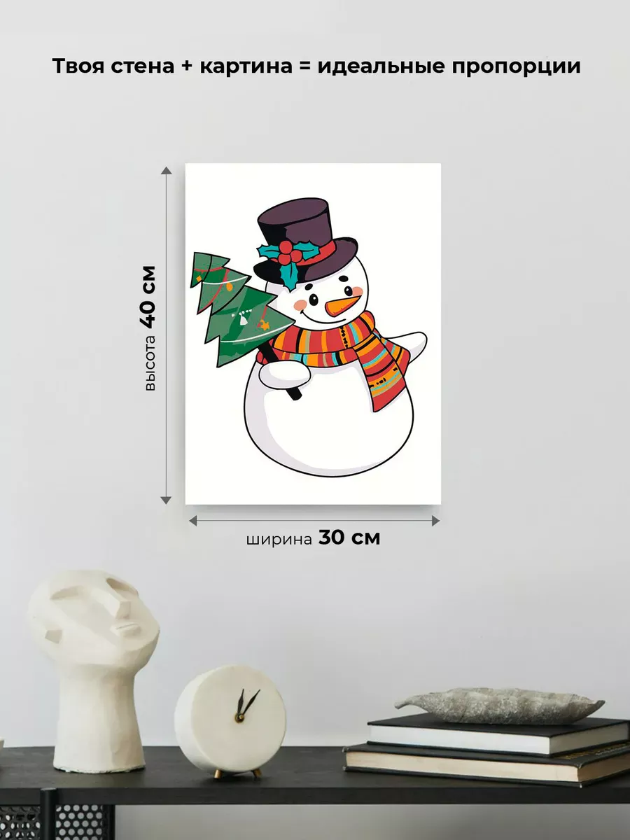 Картина по номерам «Детская, для детей: снеговик и ёлка» — картинка 3