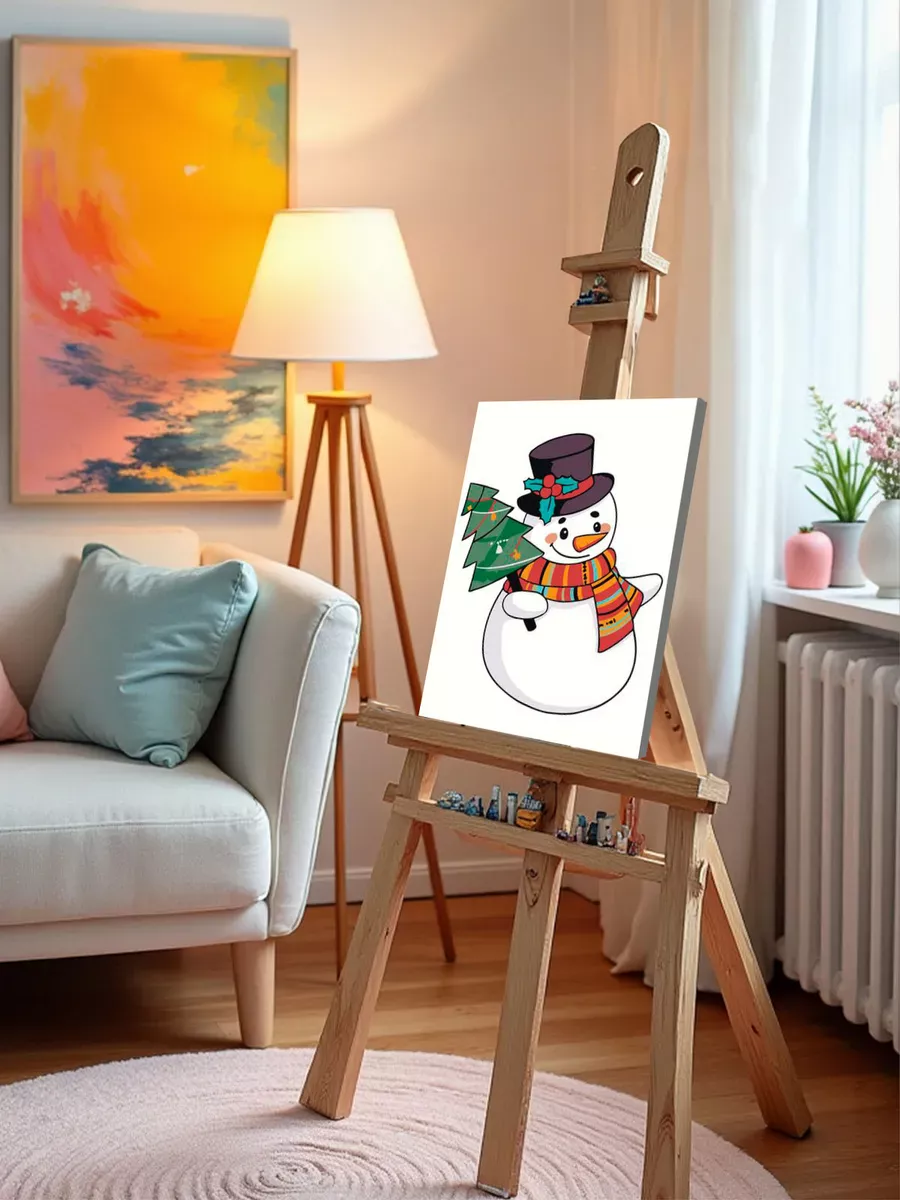 Картина по номерам «Детская, для детей: снеговик и ёлка» — картинка 10
