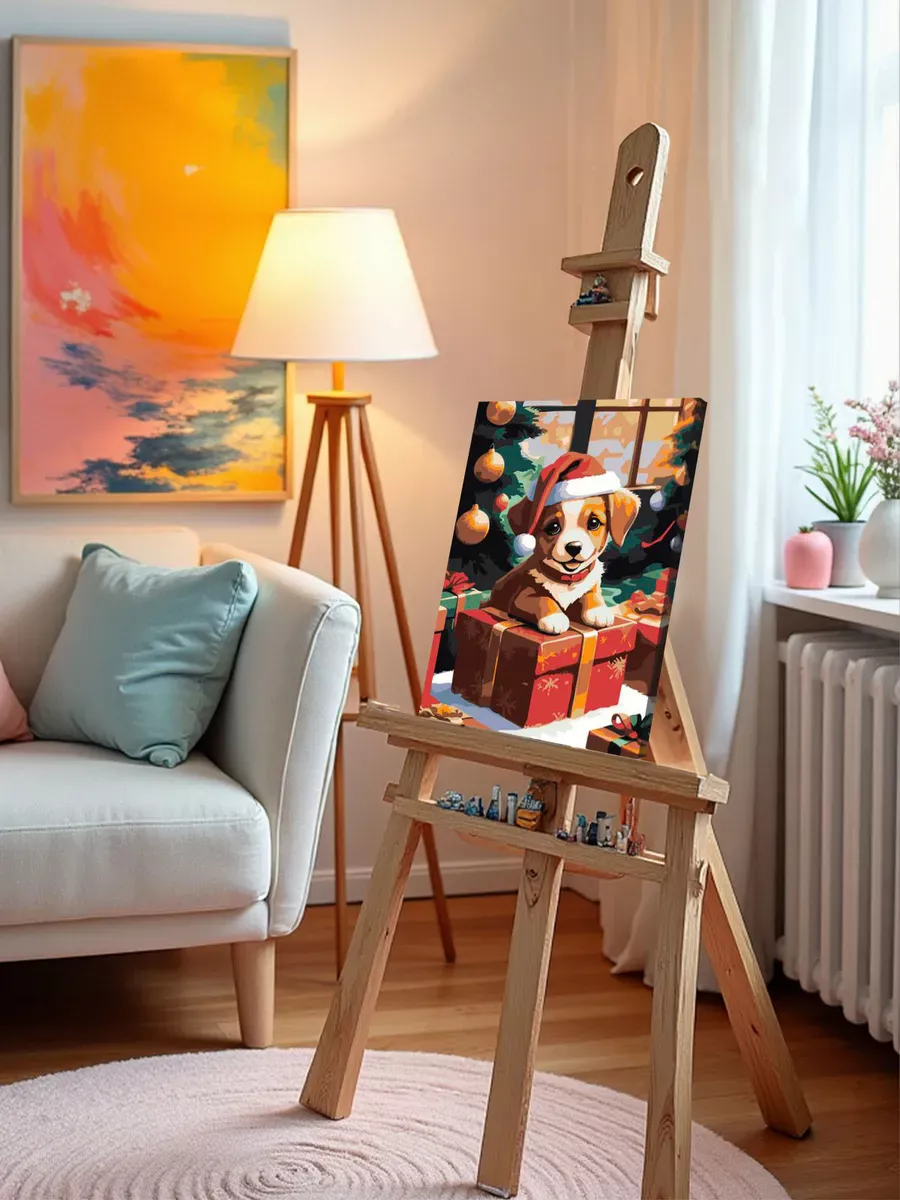 Картина по номерам «Детская, для детей: новогодний щенок» — картинка 9