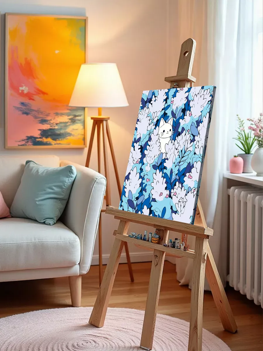 Картина по номерам «Котик в густых кустах, в стиле аниме» — картинка 10