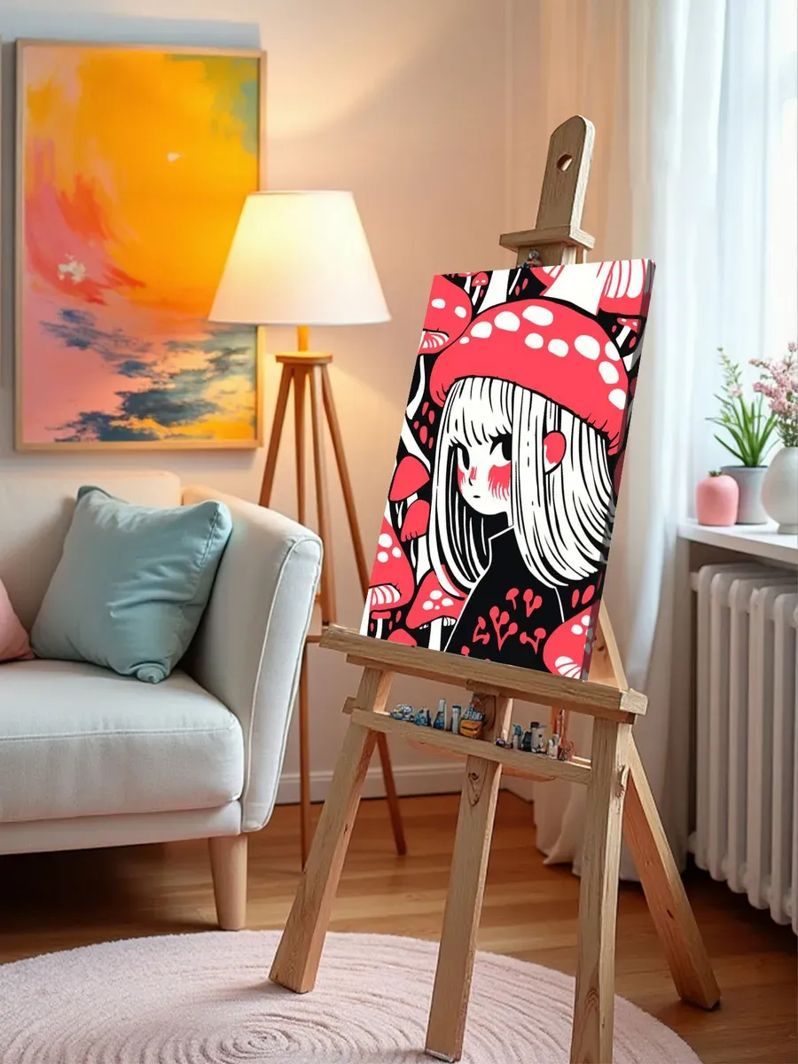 Картина по номерам «Девочка и грибы мухоморы арт 40x50» — картинка 10