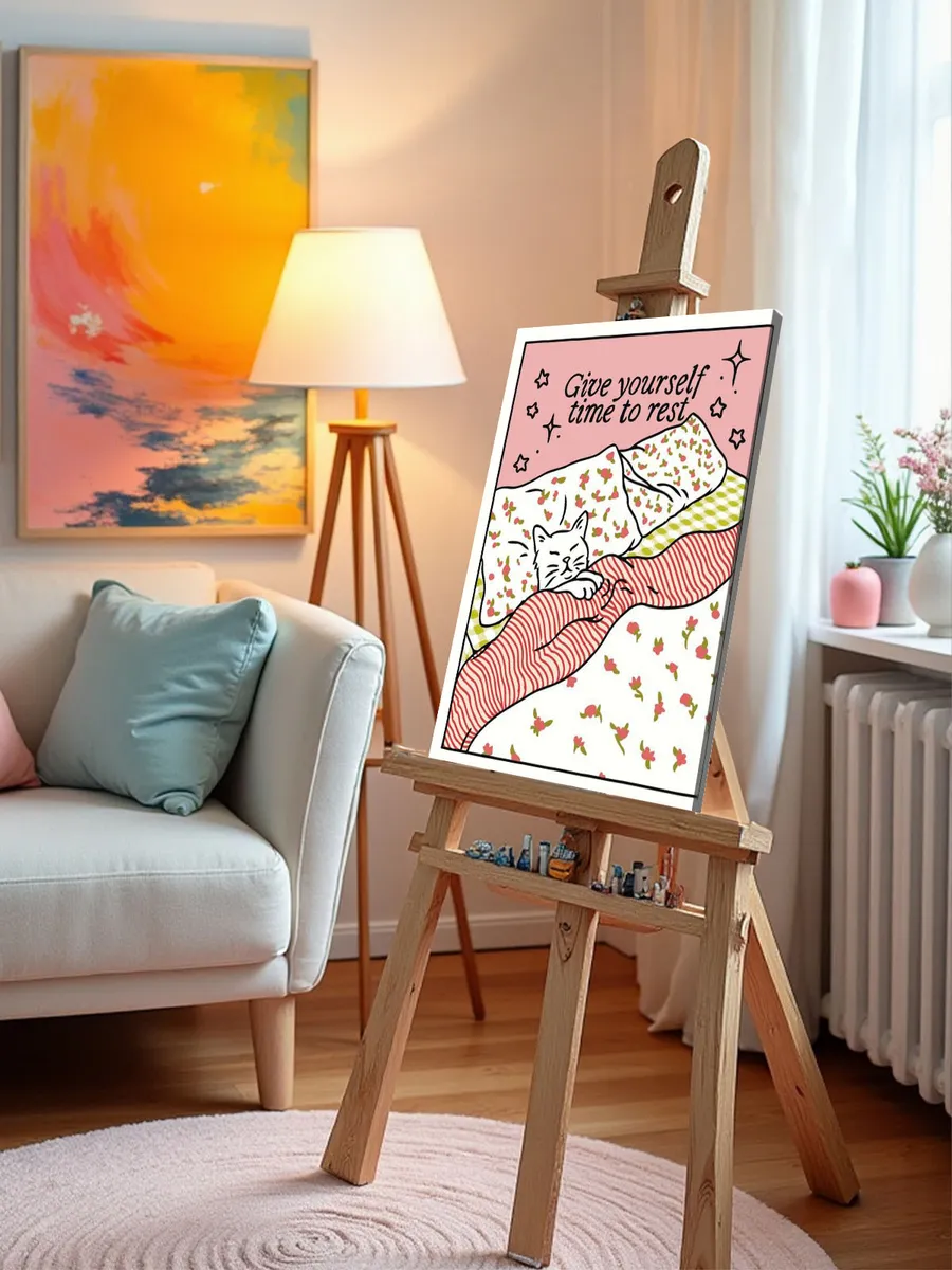 Картина по номерам «Котик отдыхает в кроватке, минимализм арт» — картинка 10