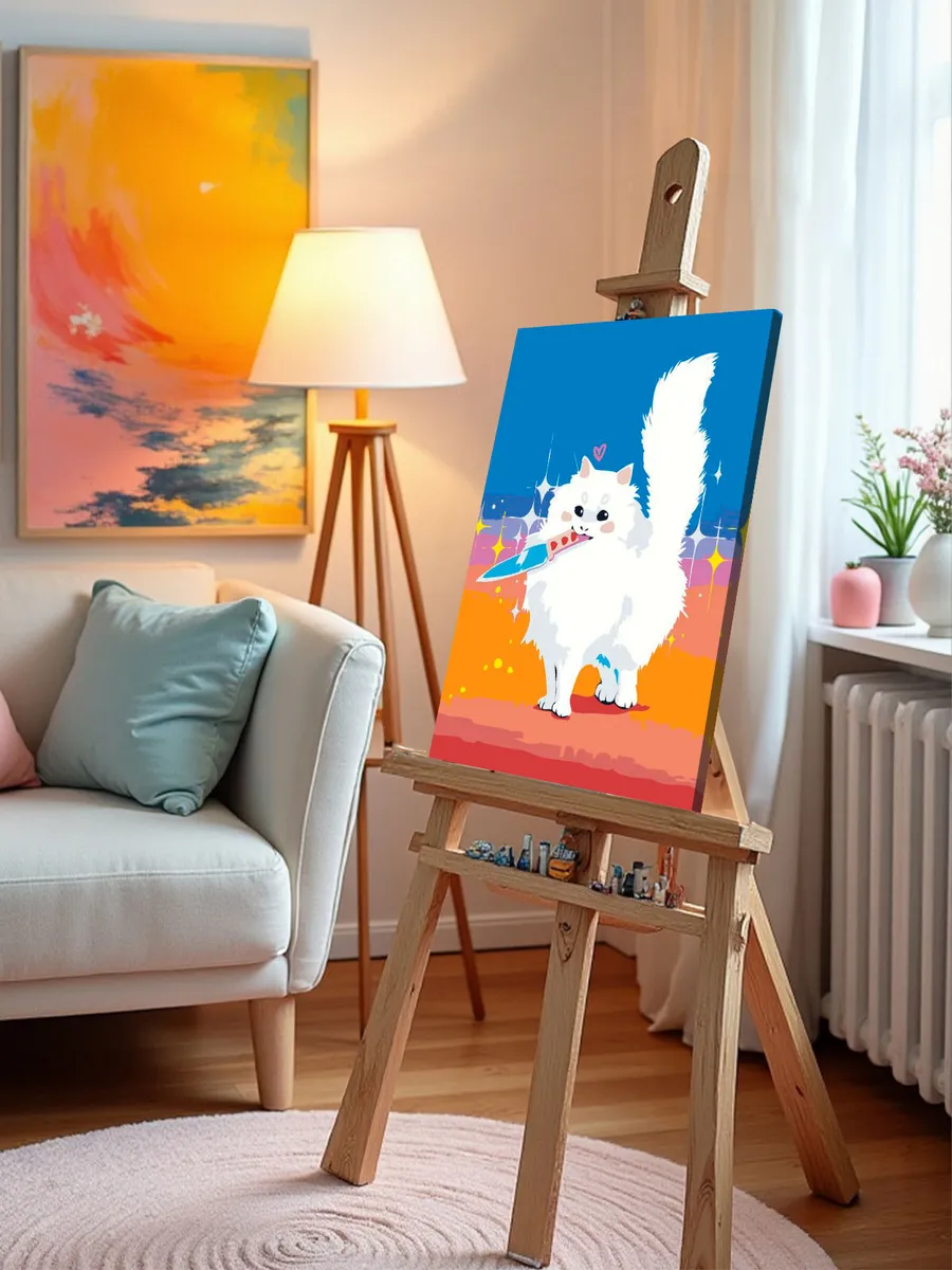 Картина по номерам «Кошки: белый пушистый кот с ножом 40x50» — картинка 10