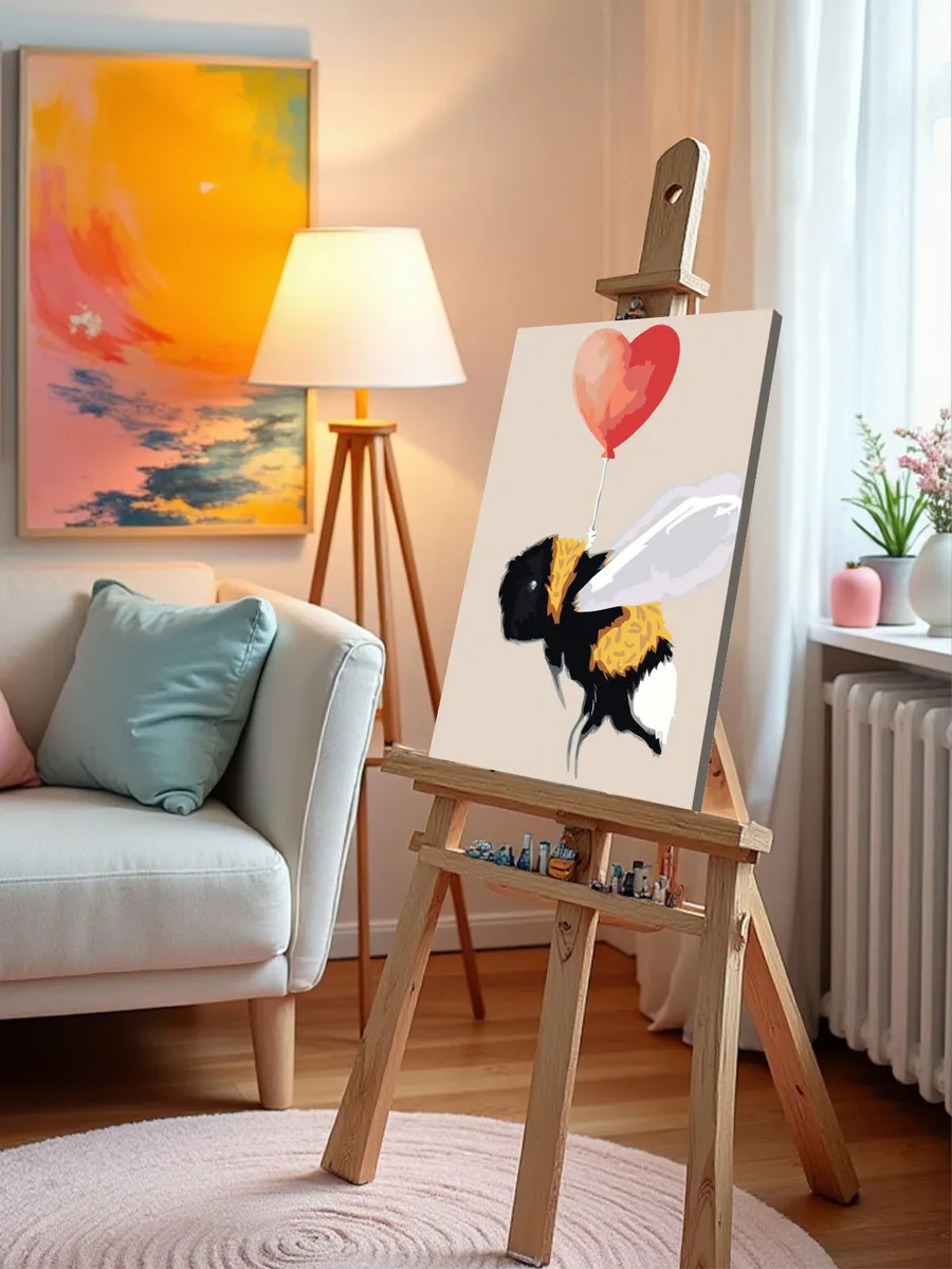 Картина по номерам «Шмель летит на шарике в виде сердца» — картинка 10