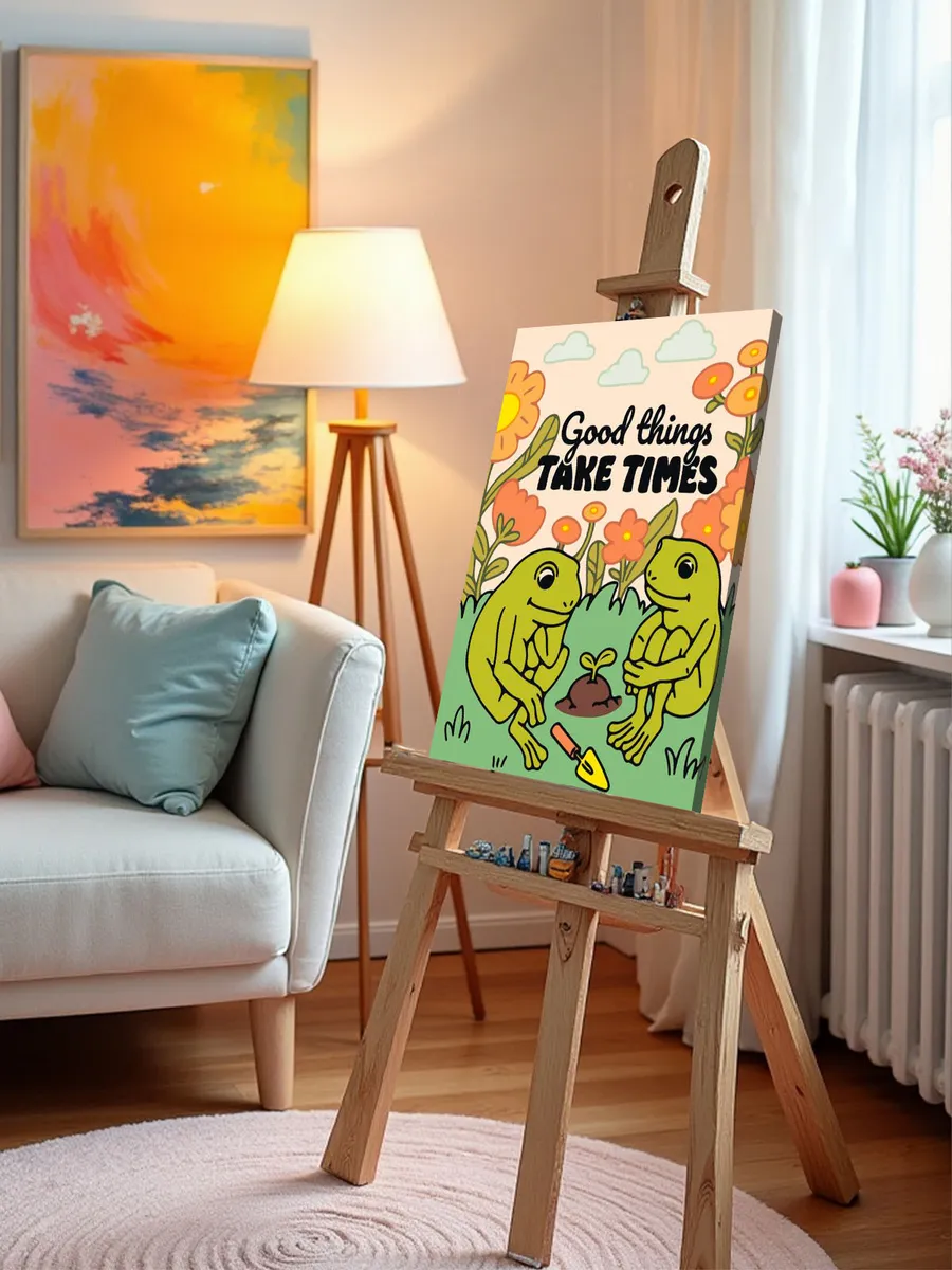 Картина по номерам «Лягушки и цветы, минимализм арт 40x50» — картинка 10