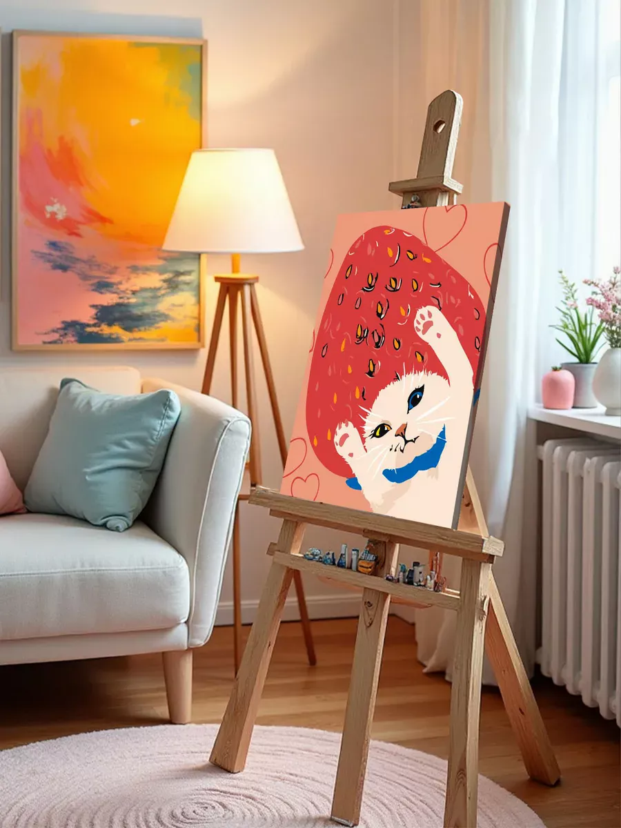 Картина по номерам «Коты и кошки: котик и клубника арт» — картинка 9