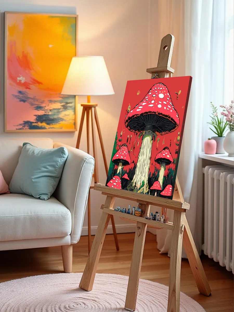 Картина по номерам «Психоделия: грибы мухоморы, кислотный арт» — картинка 9