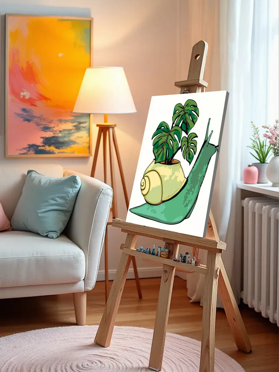 Картина по номерам «Улитка и монстера, минимализм арт 40x50» — картинка 10