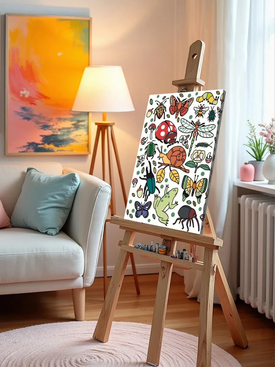 Картина по номерам «Жаба, улитка, шмель, бабочки, грибы» — картинка 9