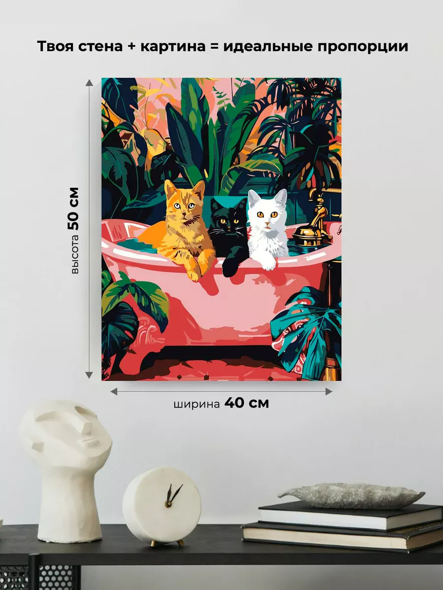 Картина по номерам «Коты и кошки: рыжий, черный и белый» — картинка 3