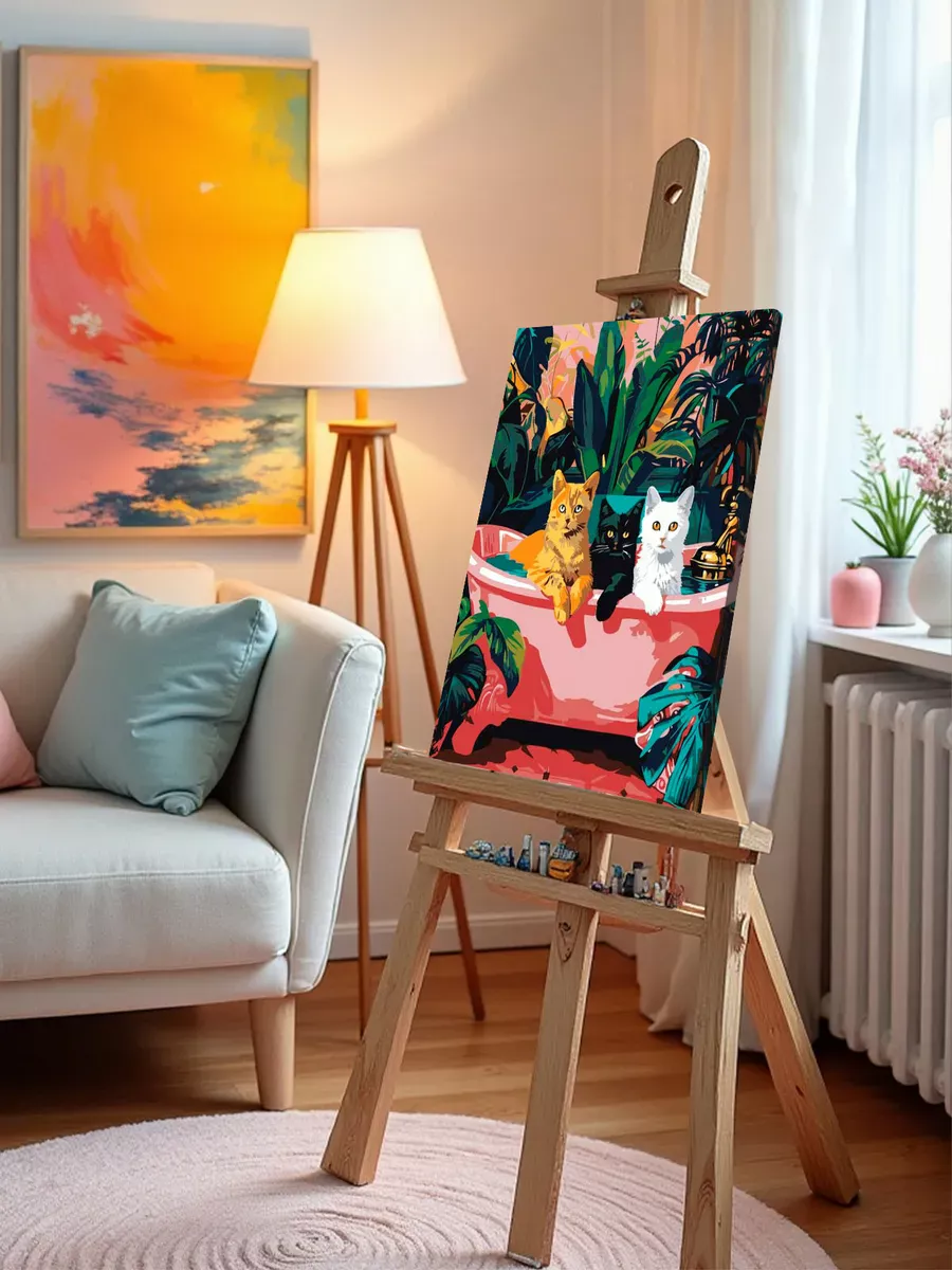 Картина по номерам «Коты и кошки: рыжий, черный и белый» — картинка 10