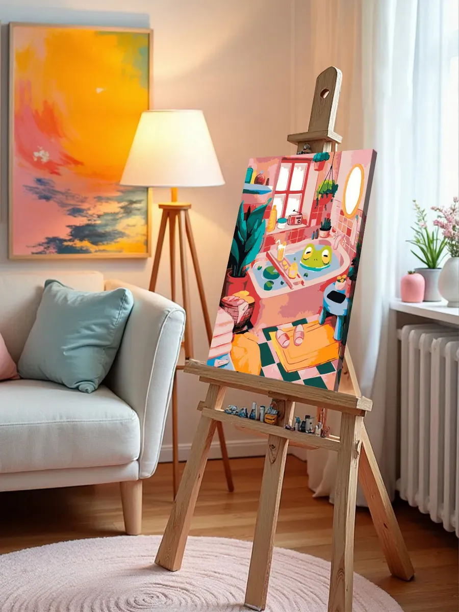 Картина по номерам «Лягушка отдыхает в розовой ванне арт» — картинка 10