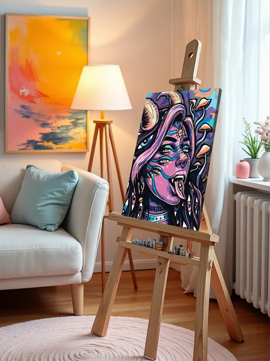 Картина по номерам «Психоделика: девушка с грибами арт» — картинка 9