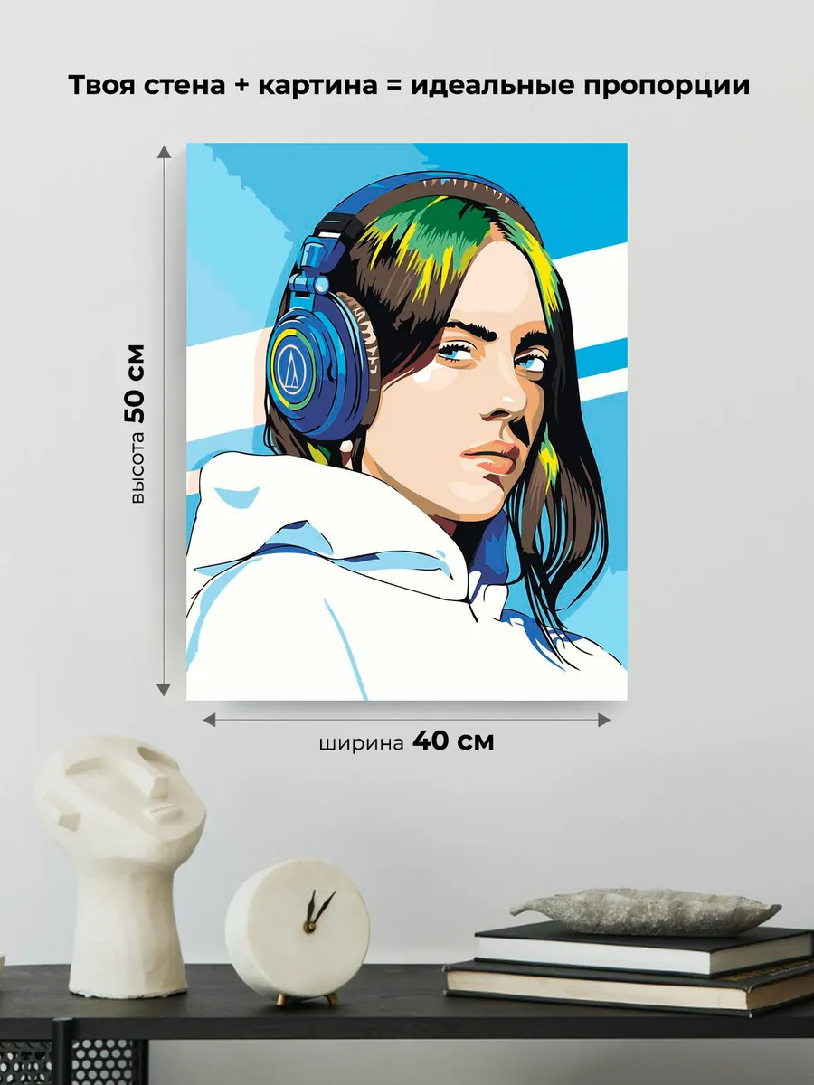 Картина по номерам «Музыка: певица Билли Айлиш в наушниках» — картинка 3
