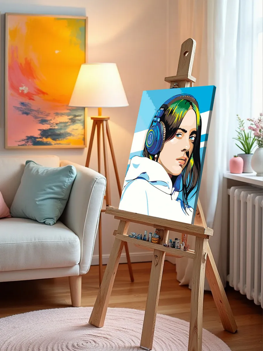 Картина по номерам «Музыка: певица Билли Айлиш в наушниках» — картинка 9