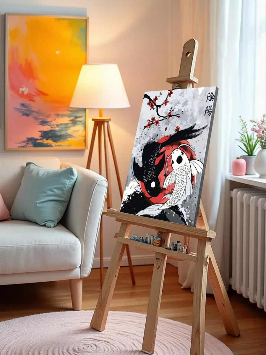 Картина по номерам «Инь Янь: карпы кои и сакура, Япония» — картинка 9