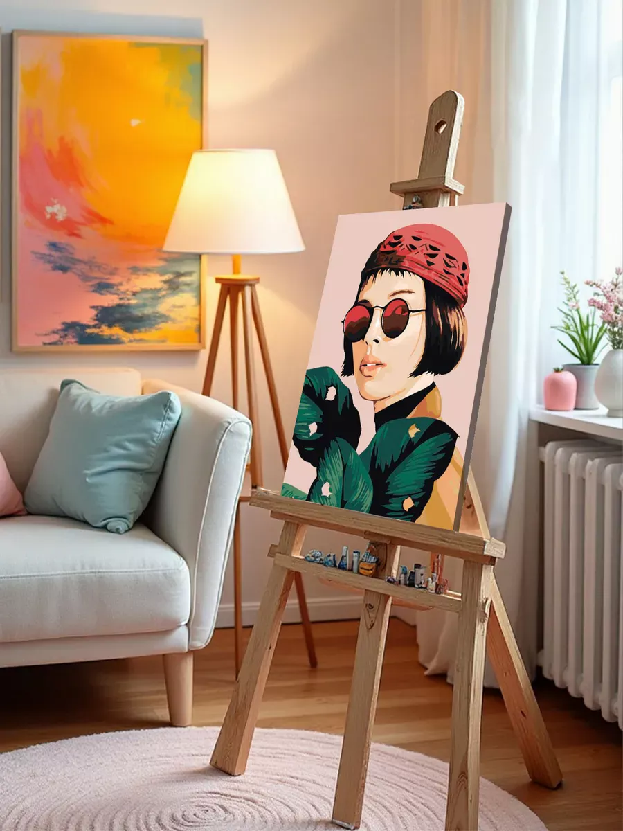 Картина по номерам «Матильда из фильма Леон, арт с листьями» — картинка 10