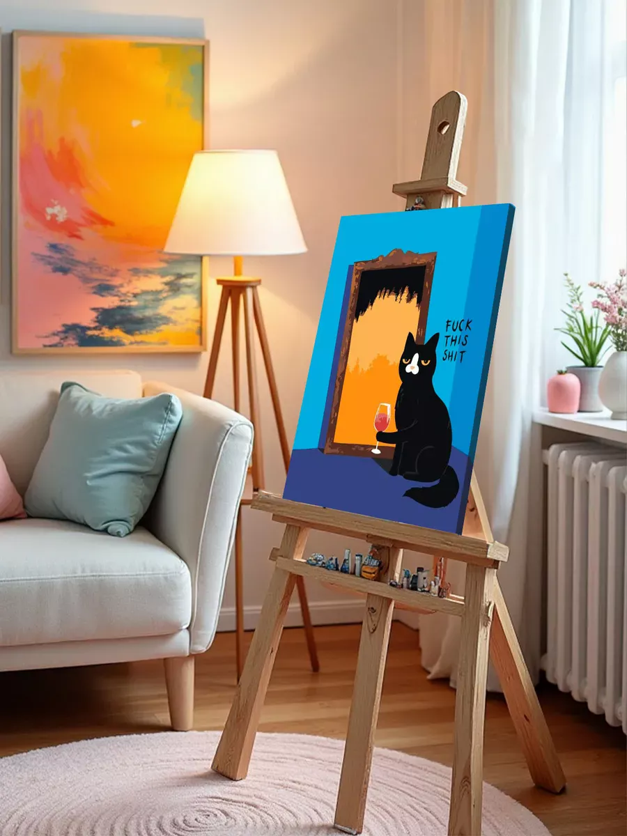 Картина по номерам «Коты и кошки: черный кот с вином, мем» — картинка 9