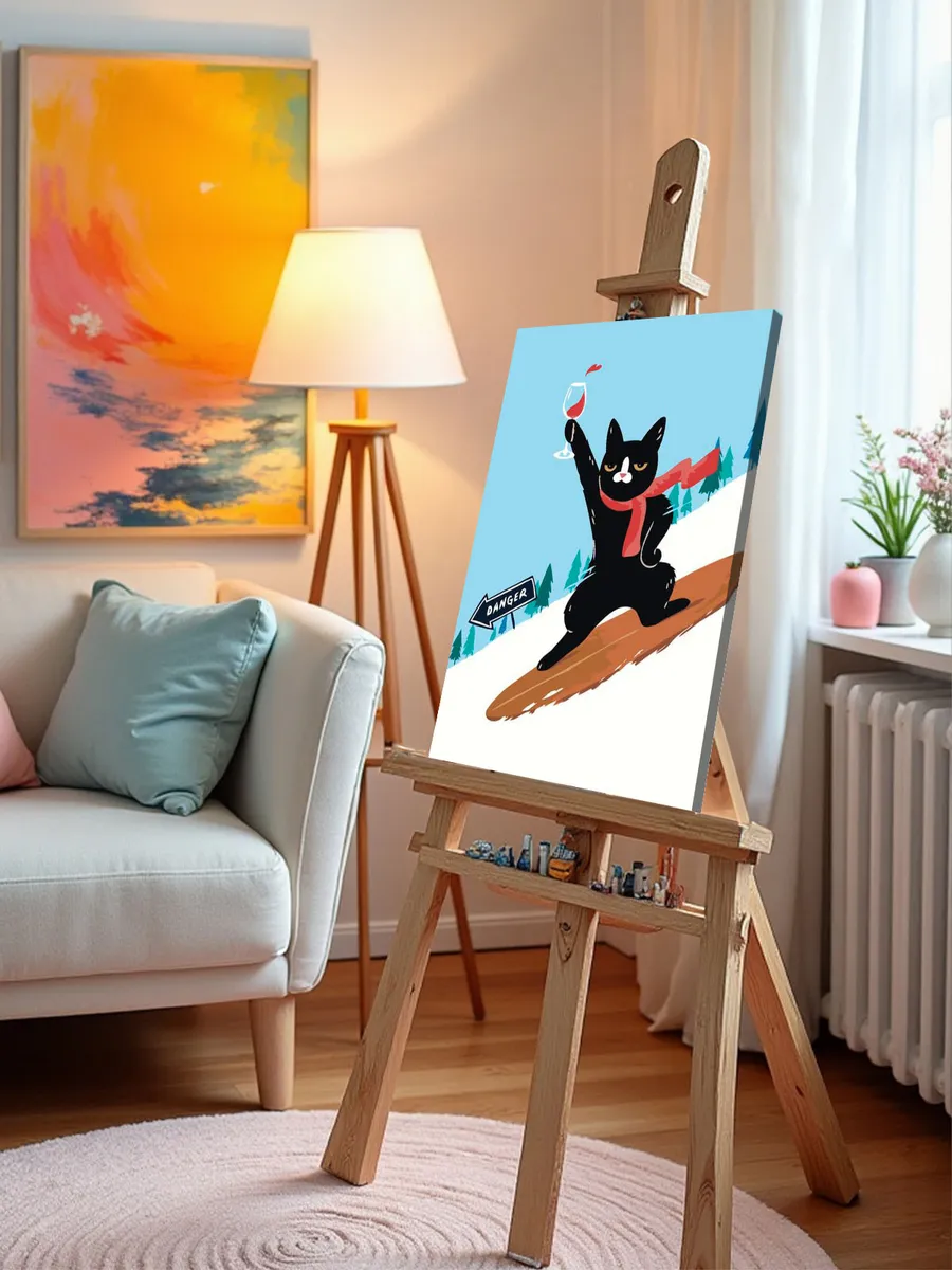 Картина по номерам «Коты и кошки: черный кот с вином, мем» — картинка 9