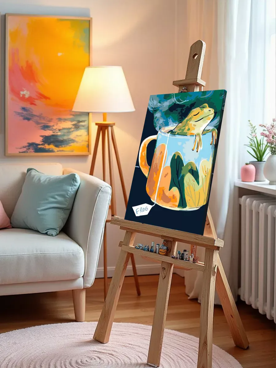 Картина по номерам «Лягушка отдыхает в чайной кружке арт» — картинка 9