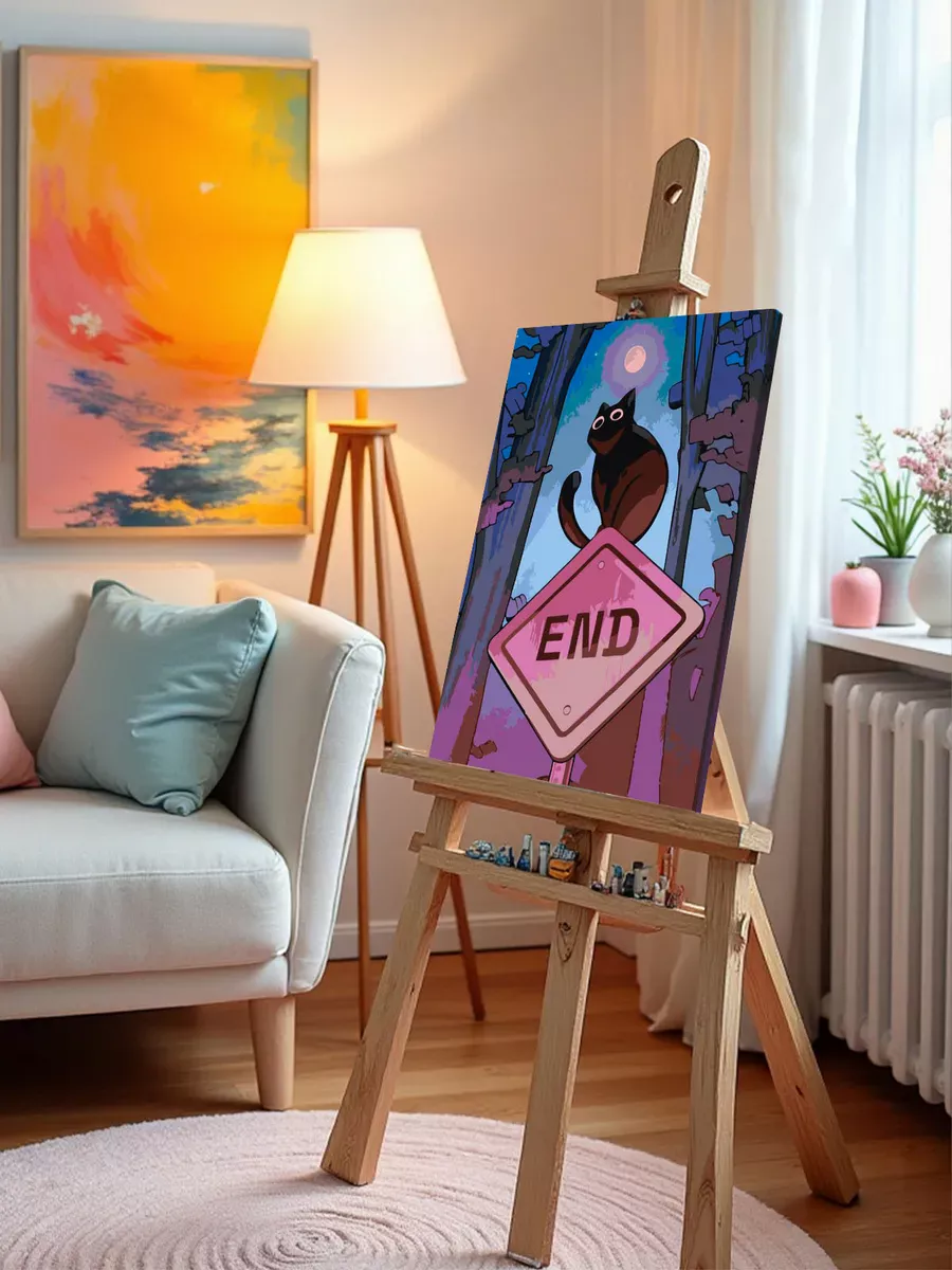 Картина по номерам «Коты и кошки: черный кот в ночи арт» — картинка 10