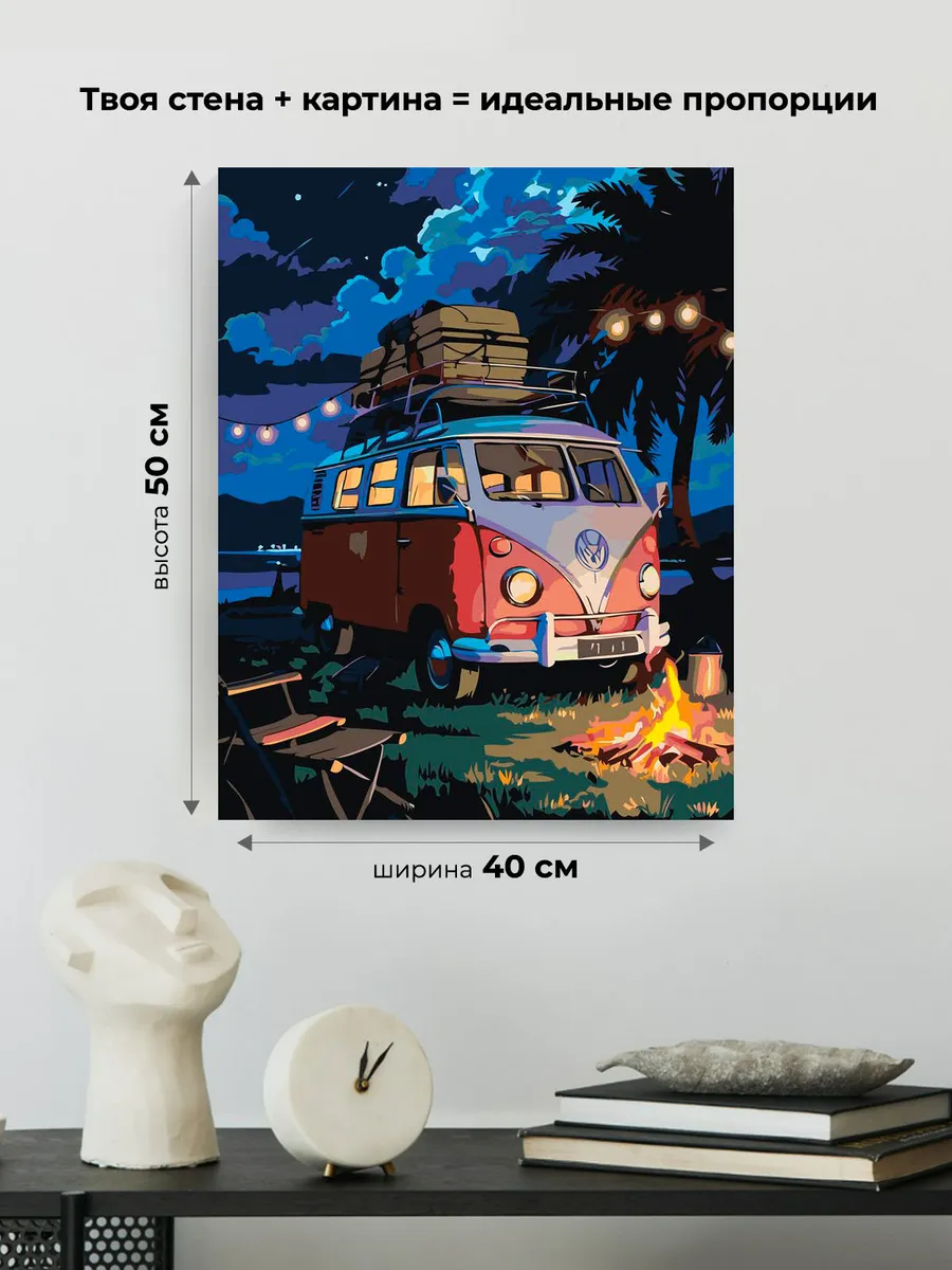 Картина по номерам «Машина и костер на берегу моря, ночь» — картинка 3