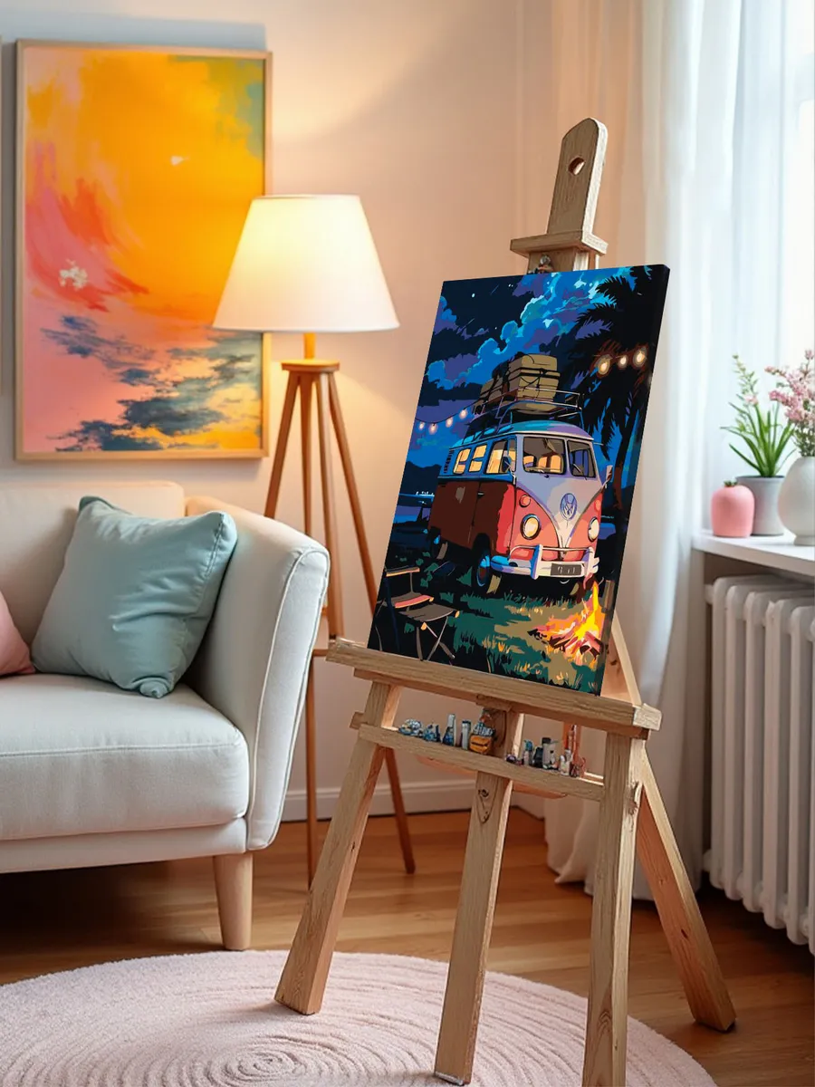 Картина по номерам «Машина и костер на берегу моря, ночь» — картинка 9