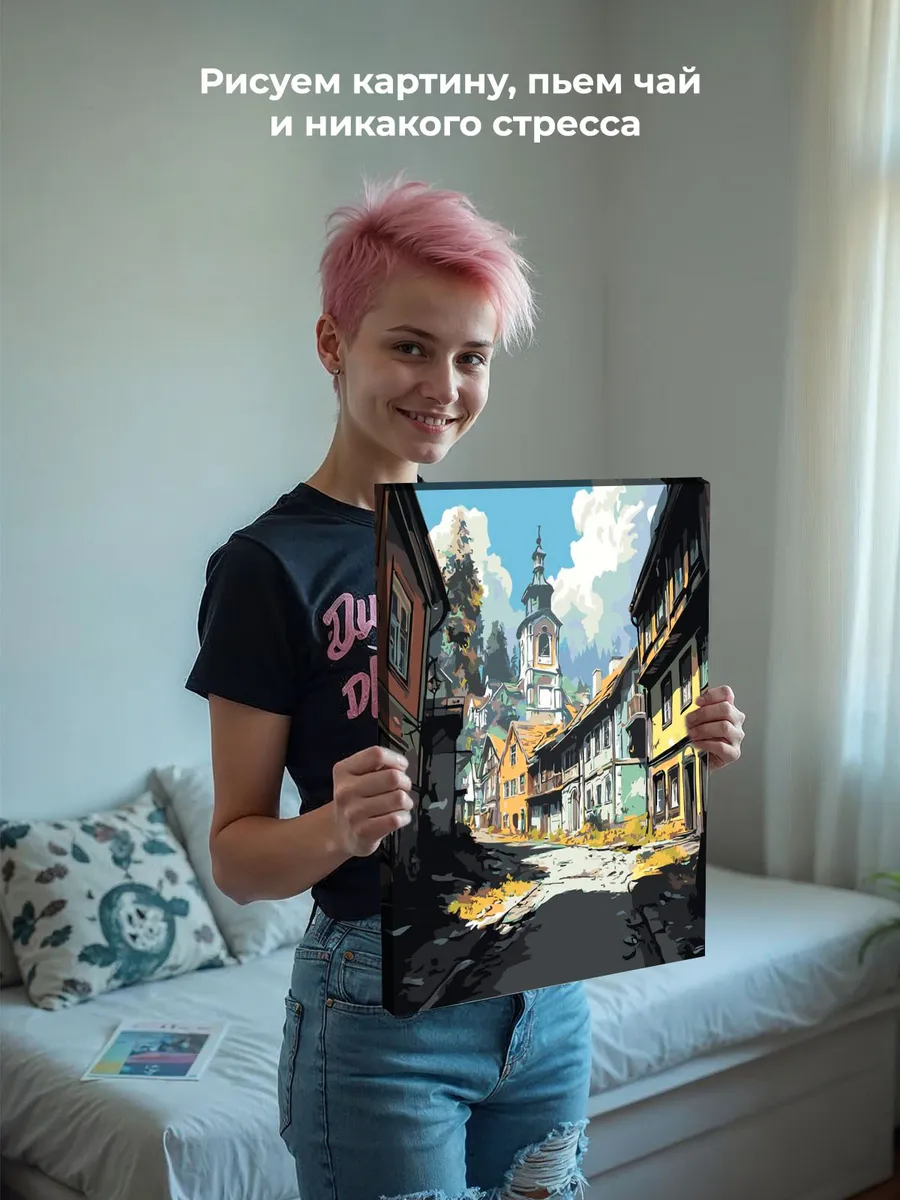 Картина по номерам «Старая церковь в горной деревне, пейзаж» — картинка 7