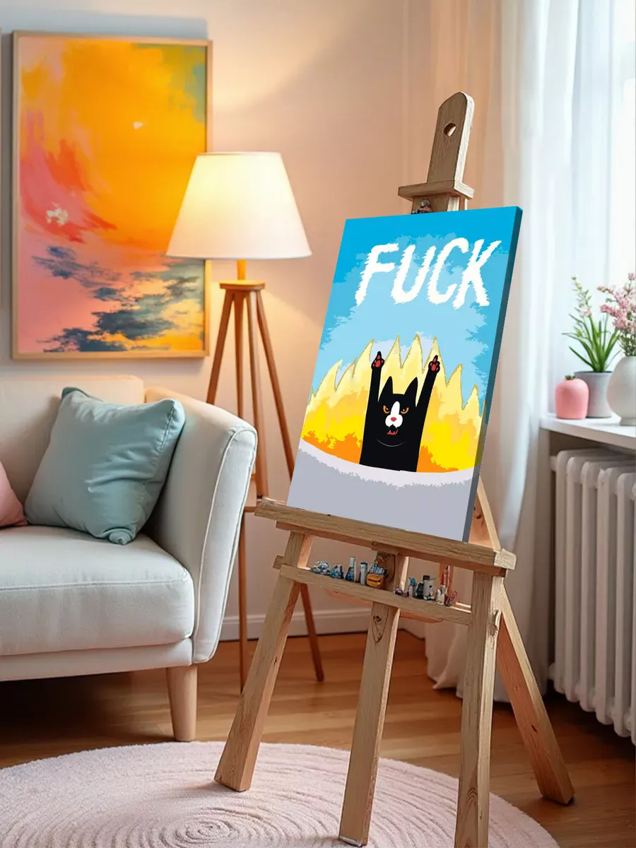 Картина по номерам «Коты и кошки: черный кот в огне, мем» — картинка 10