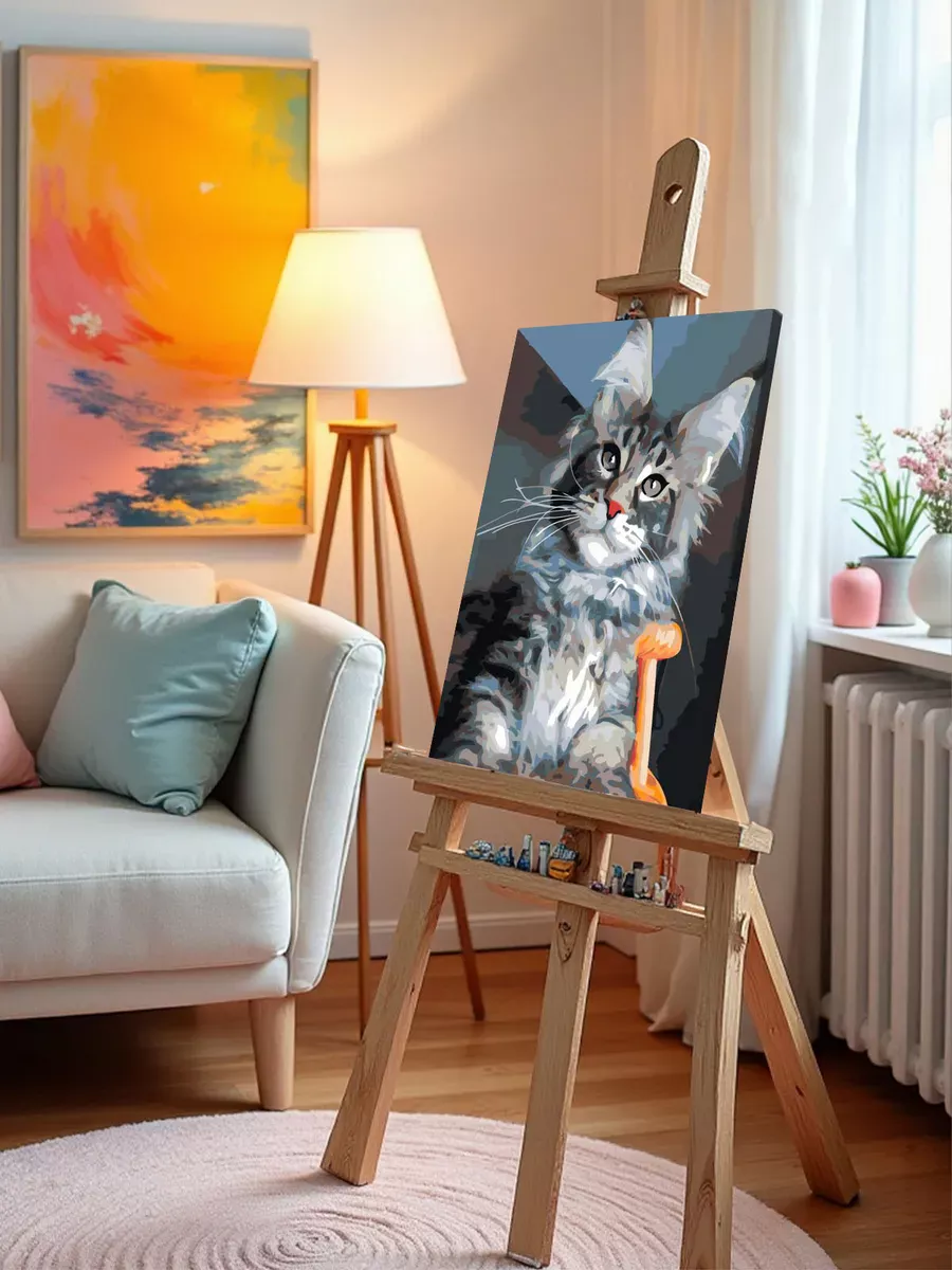 Картина по номерам «Коты и кошки: серый котик мейн-кун» — картинка 10