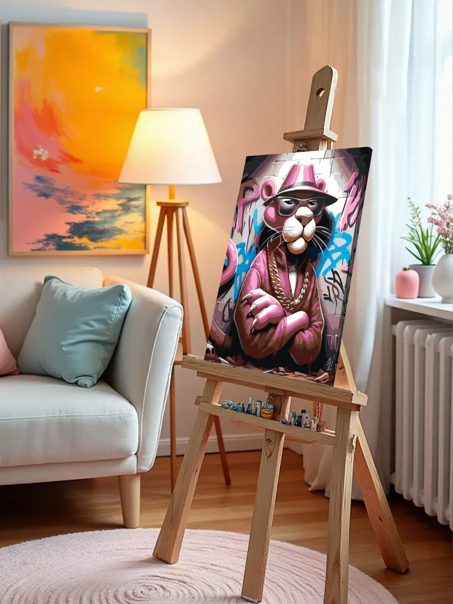 Картина по номерам «Розовая пантера рэпер, граффити арт» — картинка 10