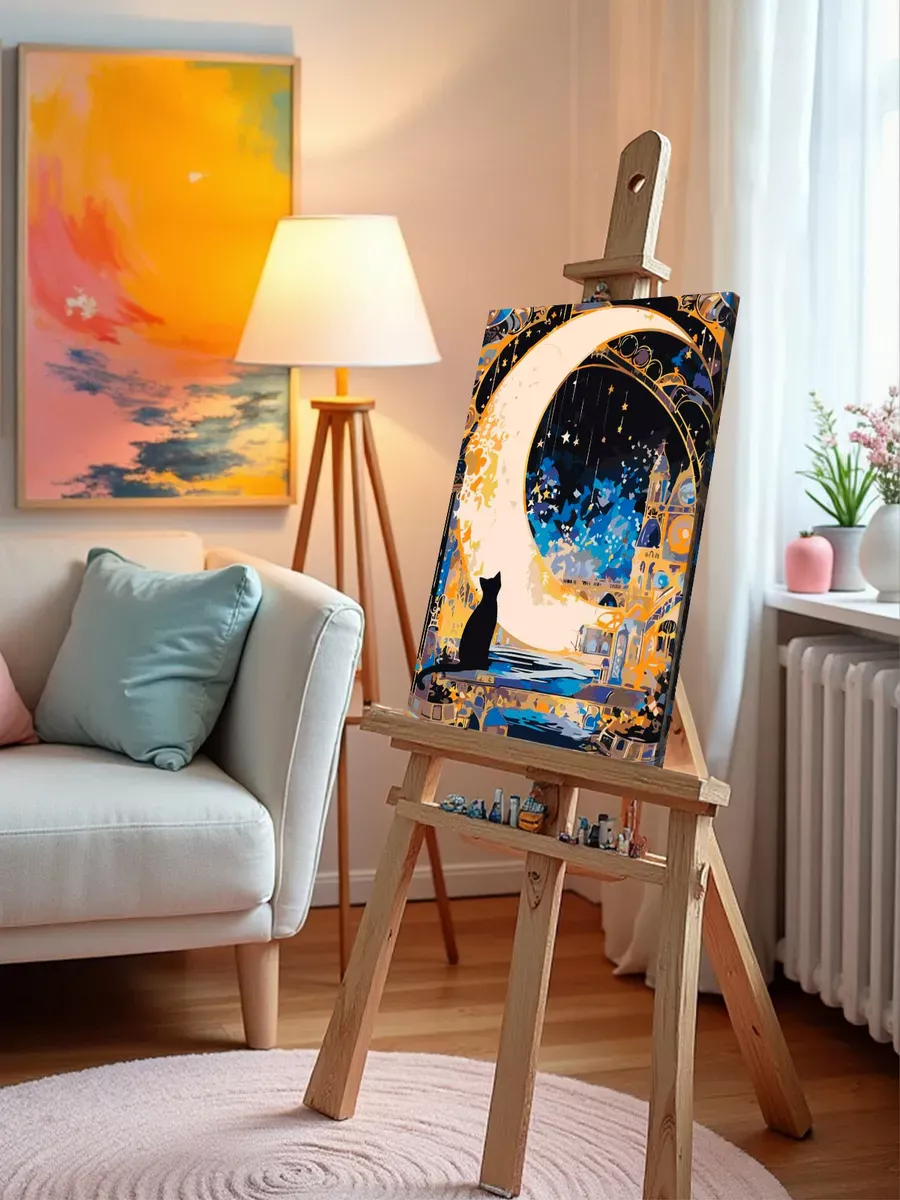 Картина по номерам «Карта таро: черный кот и луна, ночь» — картинка 10