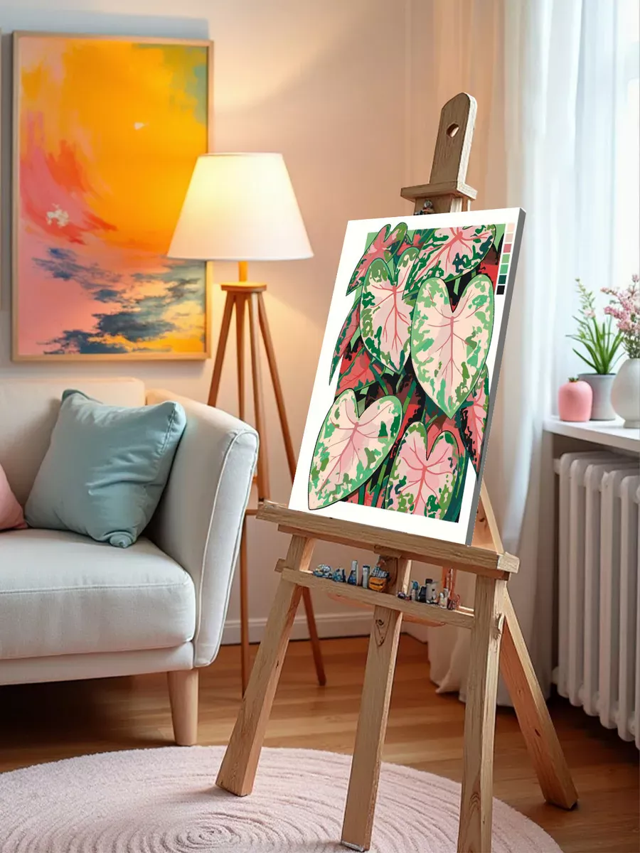 Картина по номерам «Цветы и растения: Каладиум с палитрой арт» — картинка 9