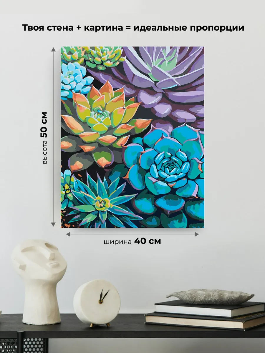 Картина по номерам «Цветы и растения: разноцветные суккуленты» — картинка 3