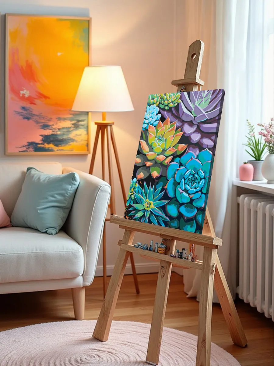 Картина по номерам «Цветы и растения: разноцветные суккуленты» — картинка 10