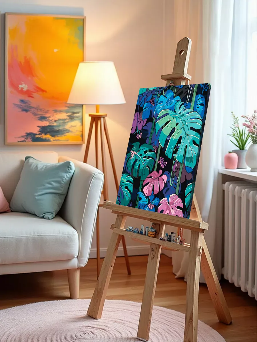 Картина по номерам «Цветы и растения: Монстера арт, ночь» — картинка 10